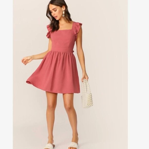 Tie Back Ruffle Strap Skater Dress - Size: Medium - Picture 1 of 11